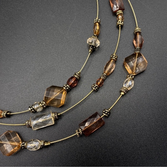 Gold Tone Multi-Strand Wire Beads Necklace - Picture 5 of 7